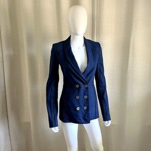 Alexander Wang Navy Blue Flax Silk Trim Structured Blazer Jacket
